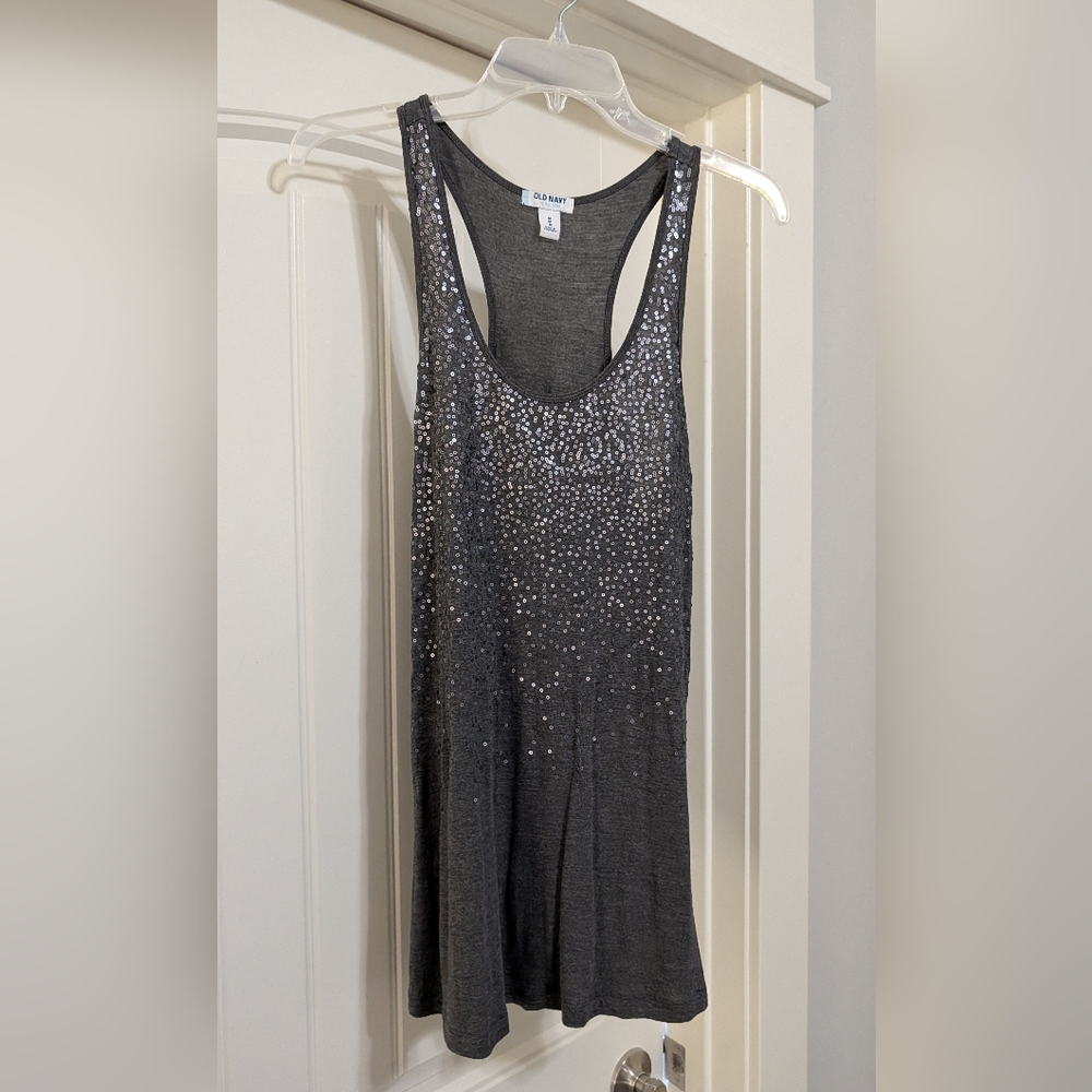 Old Navy Gray Sequin Tank Top